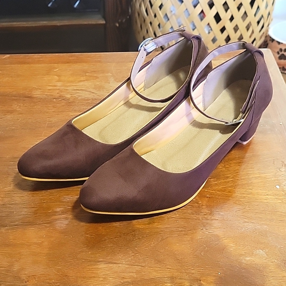 Vegan Suade Block Heels with ankle strap